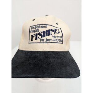 Fishing Embroidered Saying Men Beige Black Adj Strap Back Cap Hat KC Caps
